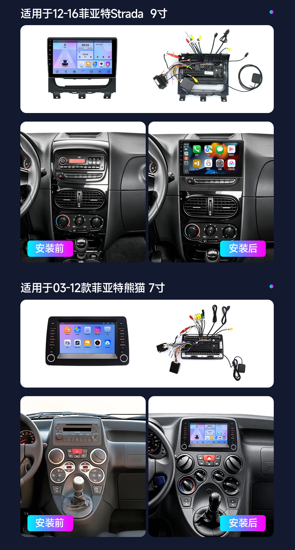 Suitable for 03-12 Fiat 500 Panda Central Control Navigation Screen Lingya Car Reversing Camera Car Navigation
