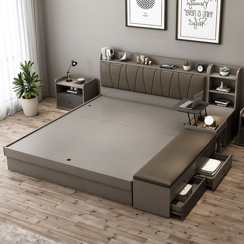 北欧床现代简约高箱储物主卧1.8双人收纳多功能榻榻米1.5板式家具