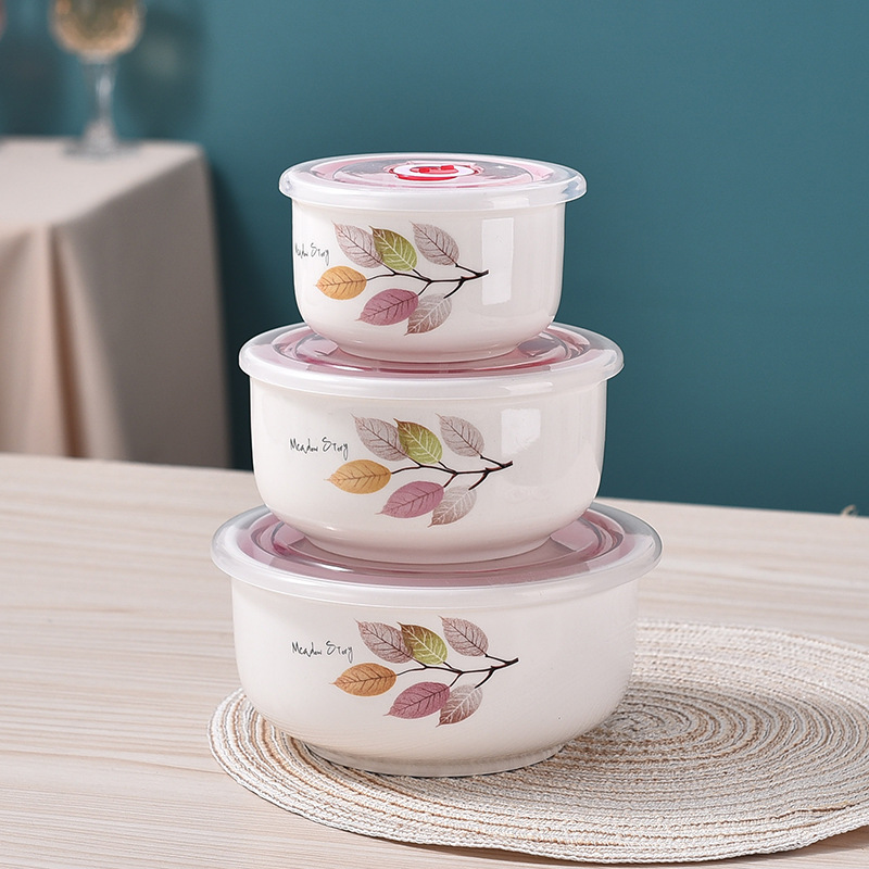 Caja de preservación de frescura, tazón de preservación de cerámica, caja de almuerzo con cubierta para microondas, congelador, tazón sellado, tazón de fideos, tazón de fideos, grado de comida