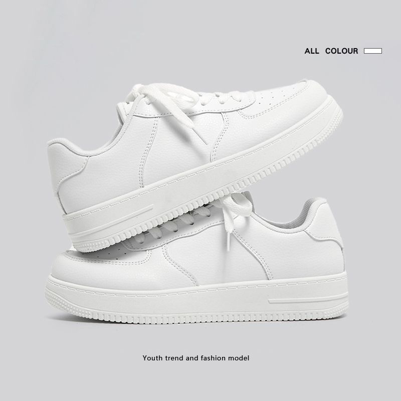 Men's 2024 Spring Trendy Board Shoes Unisex White Sneakers Air Force Style Thick Sole Elevated White Sneakers Men's 2024 Spring Trendy Board Shoes Unisex White Sneakers Air Force Style Thick Sole Elevated White Sneakers