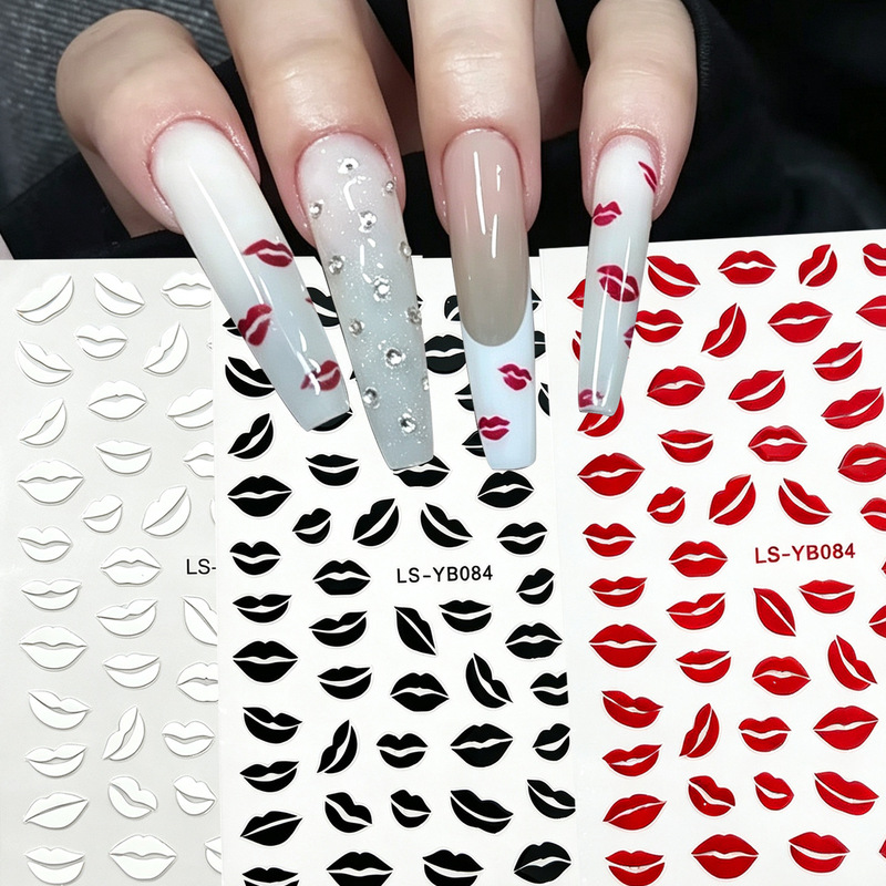 Cross-border foreign trade hot-selling stickers Valentine's Day gift red lips black lips white lips sexy lips nail decal decoration Cross-border foreign trade hot-selling stickers Valentine's Day gift red lips black lips white lips sexy lips nail decal decoration