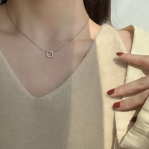 Korean-style diamond hoop necklace, women's Instagram irregular temperament fashionable minimalist niche pendant necklace choker