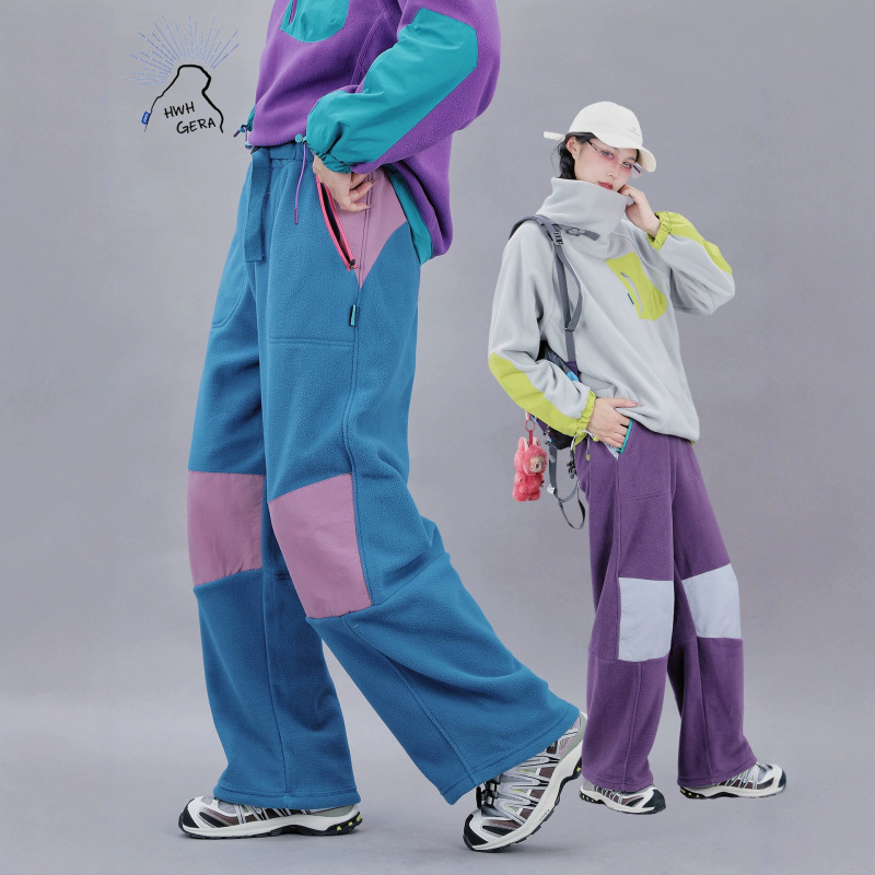 Polar Fleece New Outdoor Sports Splicing Coral Trousers for Female Students Loose Casual Straight Pants Trendy Warm Sweatpants Polar Fleece New Outdoor Sports Splicing Coral Trousers for Female Students Loose Casual Straight Pants Trendy Warm Sweatpants