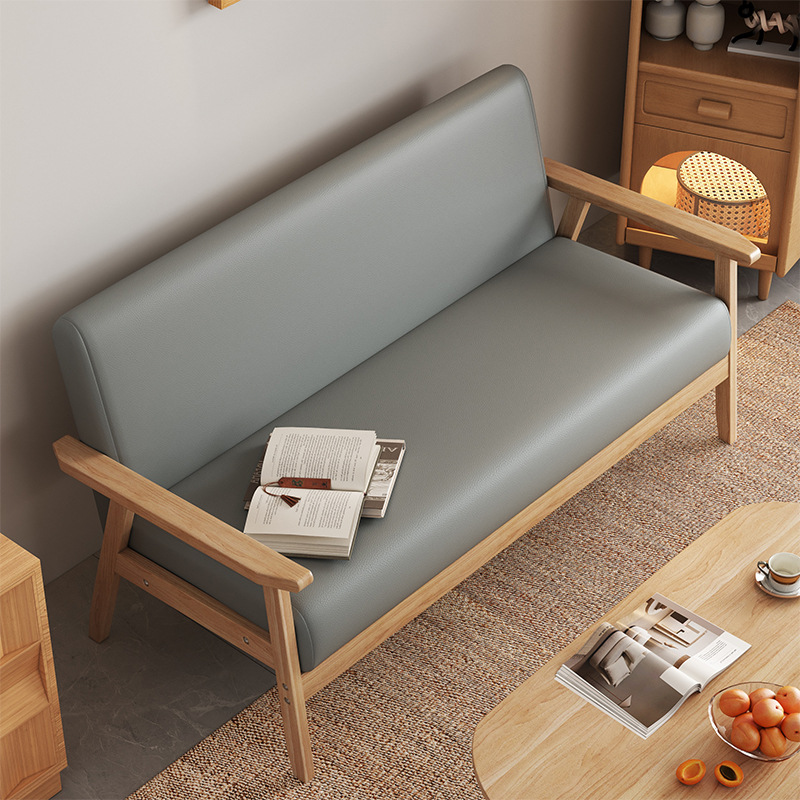 Solid Wood Japanese-Style Sofa for Small Apartments, Simple Natural Wood Single or Double Chair for Rental Apartments, Small and Minimalist