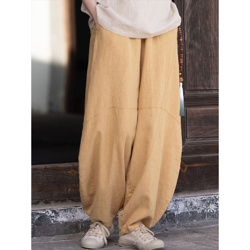 女性用在家服、中国風婦人服、綿麻ボタン付きトップス、禅服、中国風仏教禅無地スーツ|undefined