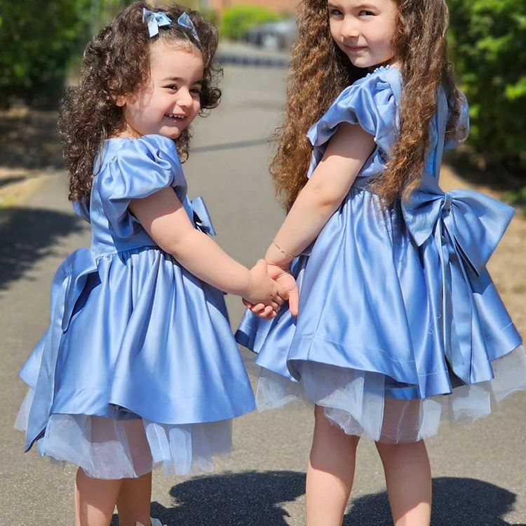 Blue Princess Dress For Little Girls Piano Performance Costume European American Style Christmas Baby Girl's First Birthday Tutu_voghion.com