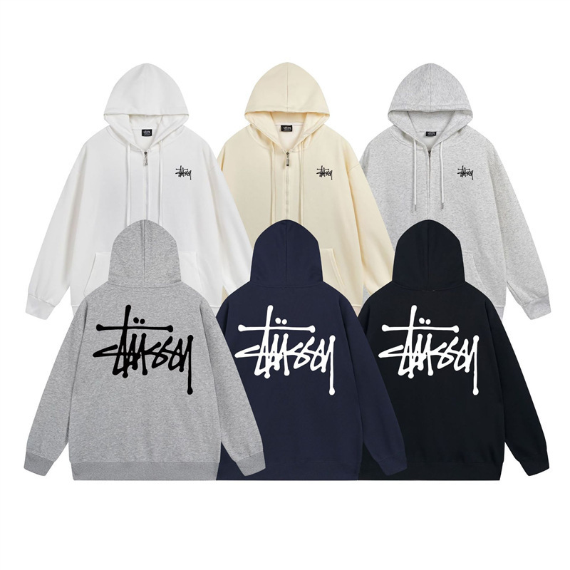Cross-Border Foreign Trade Simple Cardigan Terry Sweatshirt Stussy Hoodie Long-Sleeved Zipper Casual Jacket for Men and Women