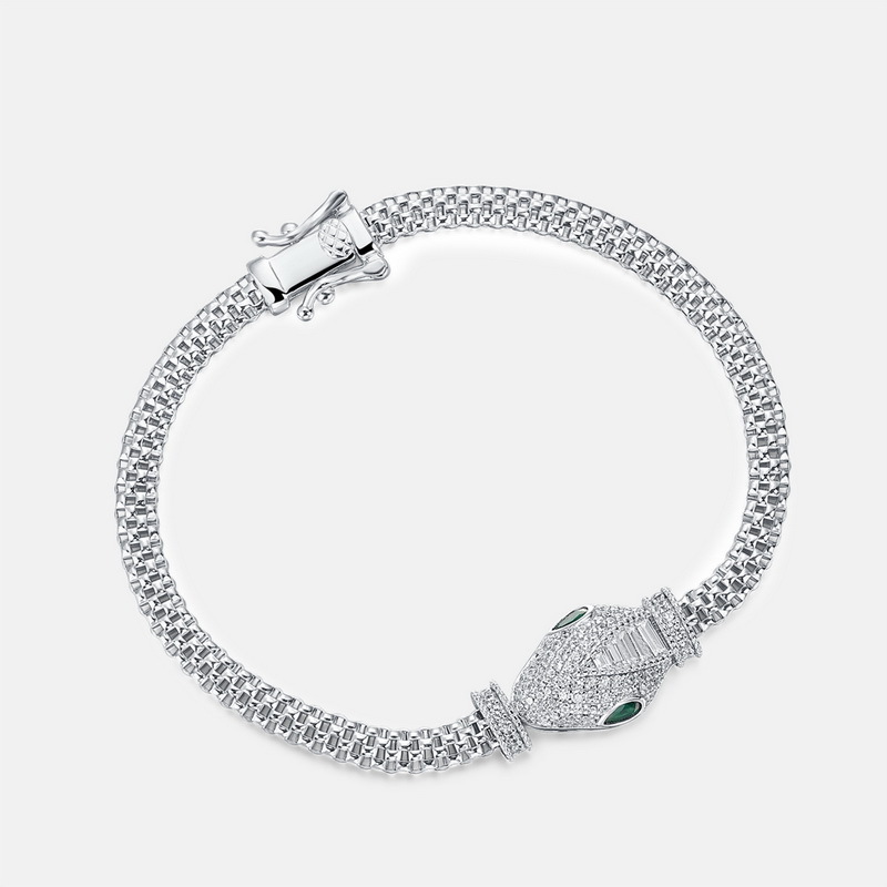 Modelo transfronterizo pulsera de serpiente de personalidad de lujo ligero S925 plata con incrustaciones de diamantes de diseño completo, joyería, estilo frío europeo y americano, estilo hip-hop