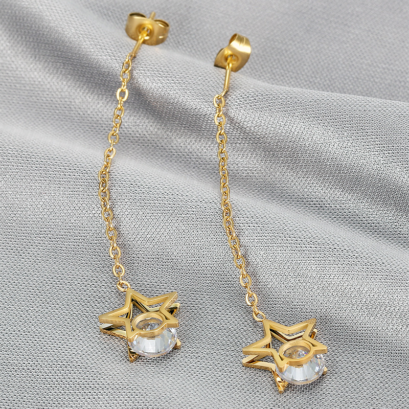 Daily Occasion Titanium Steel, Zircon Material 1 Pair Sweet Simple Style Star Titanium Steel Zircon Drop Earrings