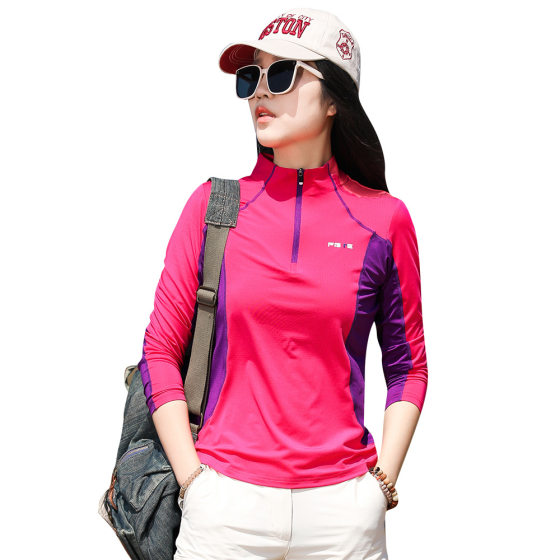 Outdoor Ice Silk Sunscreen Quick-drying T-shirt Women's Long-sleeved Sports Summer Running Fitness Sweat-wicking Breathable Elastic Quick-drying Clothes