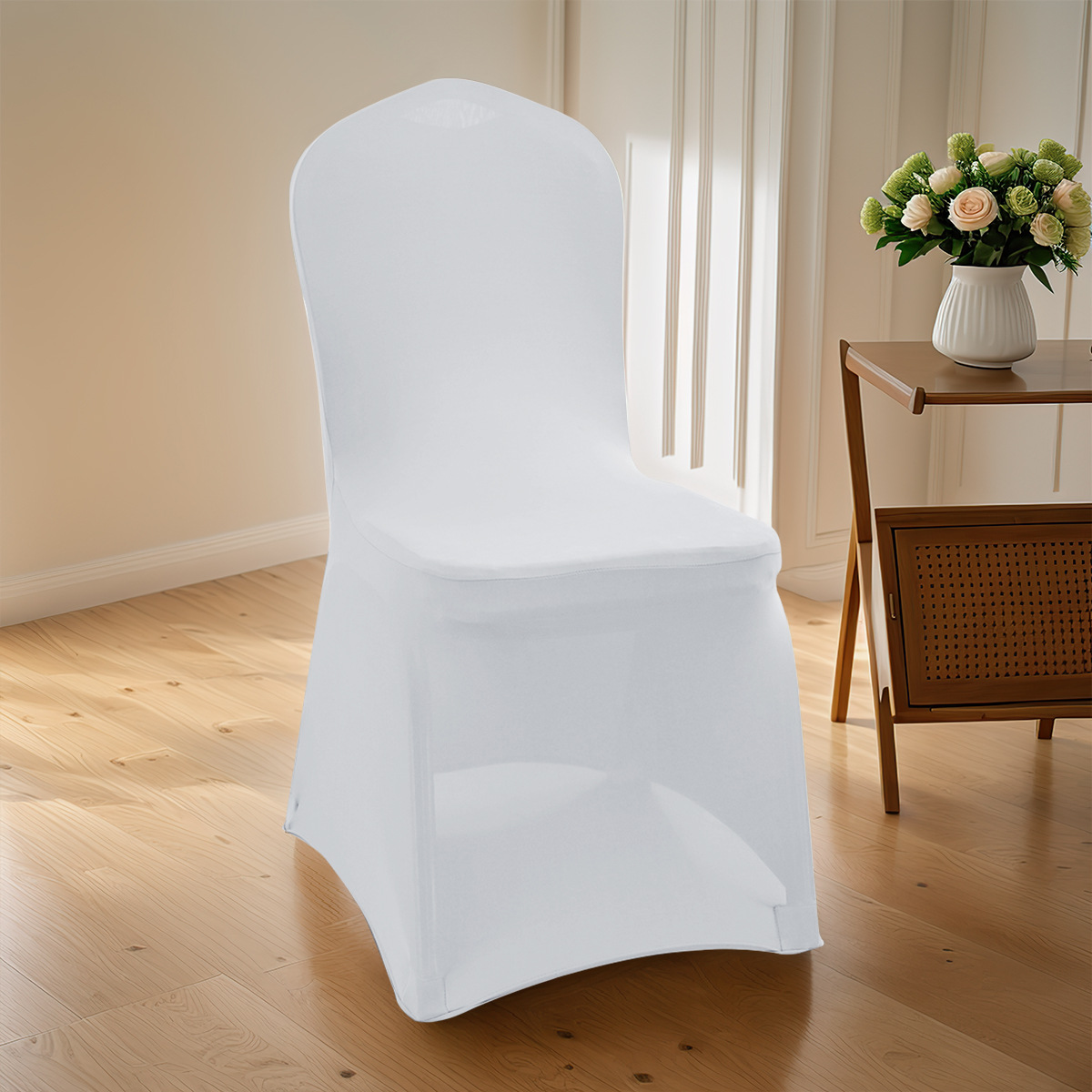 Ventas transfronterizas de seda de leche elástica banquete cuadrangular cubierta de silla de esquina general restaurante hotel cubierta de silla de boda de color sólido