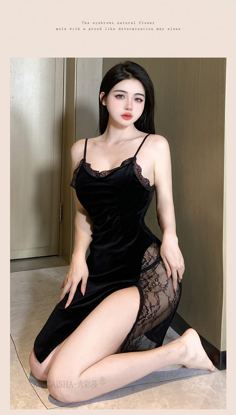 Red Lace-Panel Suspender Babydoll Set with Padded Bust and Matching Panty, One Size — detail image 7