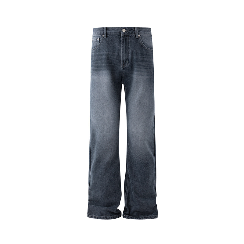 Men's Retro Washed Straight Leg Jeans Winter Casual Cleanfit Korean Style Mid Waist Stretch Polyester Outfit_mkmklike.com