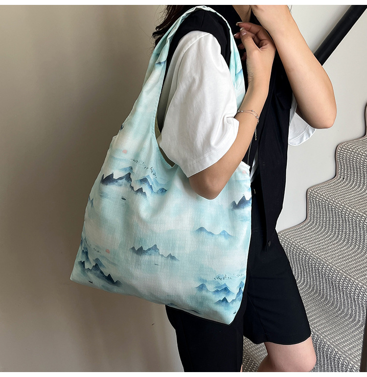 Summer new black and white floral fabric bag, large-capacity, artistic and laid-back style single-shoulder bag, fashionable and versatile crossbody bag undefined