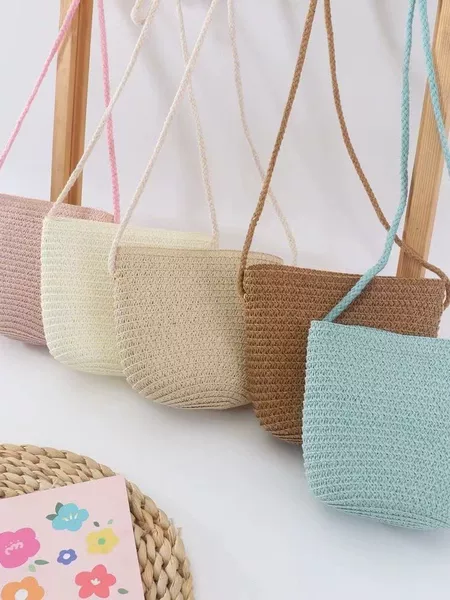 Summer Handmade Straw Woven Children's Bag, Single Shoulder Small Crossbody Bag, DIY Coin Purse for Babies and Kids, Eco-Friendly, New European Standard