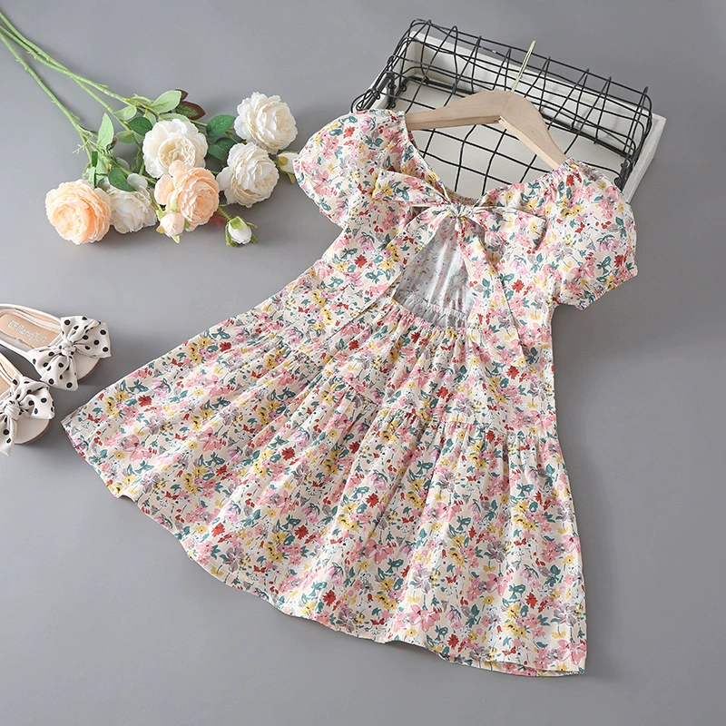 Summer summer clothing, children's small princess costume, dress, western style, with short sleeve, Korean style, floral print