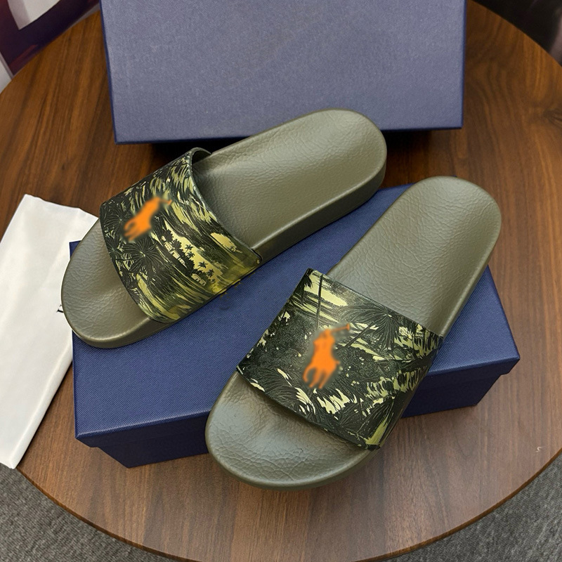 British Royal Polo Slippers Cross-Border High-End Fashion Pl Letter Green Print Slip-On Beach Soft-Soled Sandals