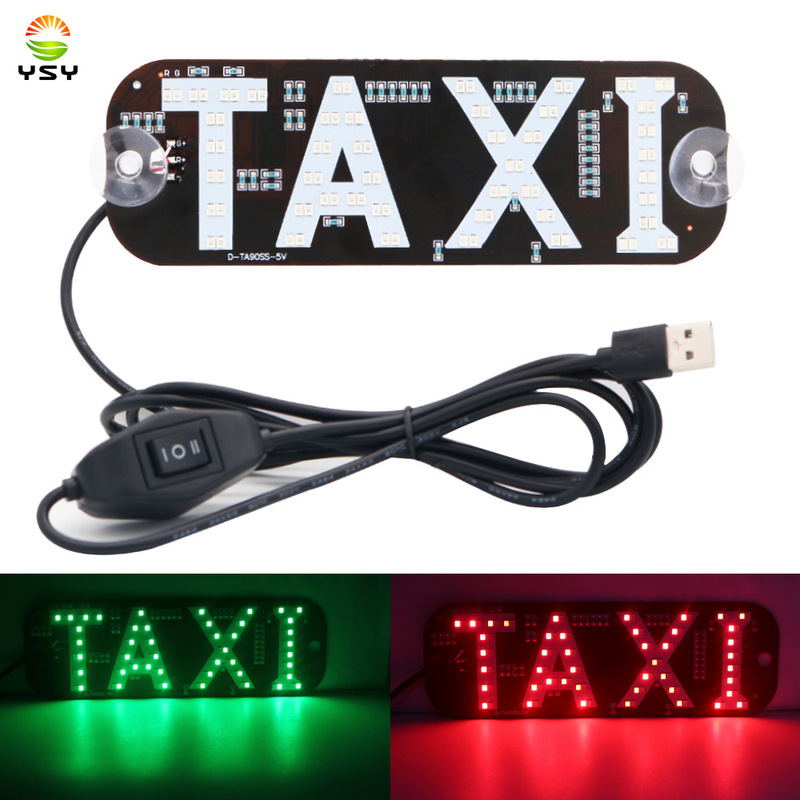 TI car USB two-color (red and green) t-a-x-i led decoration taxi white plus blue, blue plus green