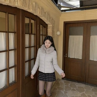 ADAM BO冬季围巾羽绒服女短款90白鸭绒显瘦可拆卸立领保暖外套