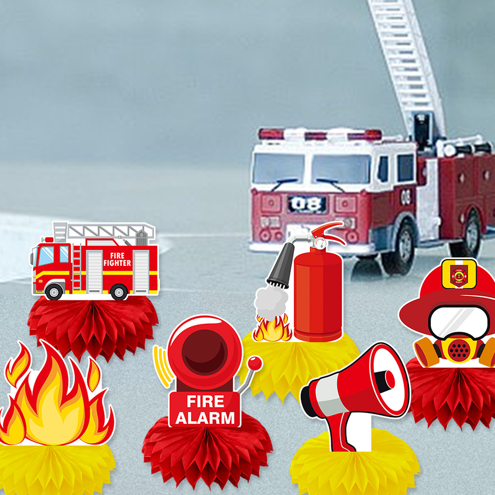 Nuevos productos transfronterizos decoración temática de extinción de incendios decoración de panal decoración de fiestas de cumpleaños decoración de mesa de panal decoración