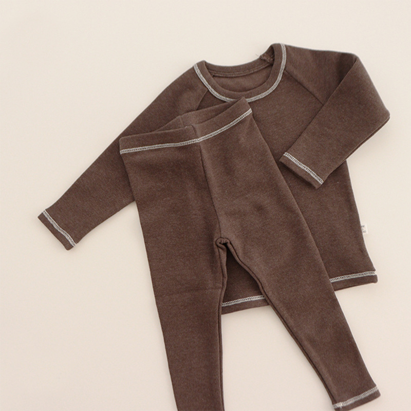 Ropa para niños de estilo nórdico ropa interior de lana térmica de invierno traje de ropa para el hogar de los niños pijamas de color sólido de bebé ropa para niños de comercio exterior Nuevo