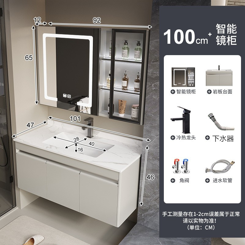 Baño colgado en la pared tipo lavado de cara lavado de manos tipo pequeño hogar todo en una bañera cerámica gabinete de baño de acero inoxidable combinación de lavabo de placa de roca