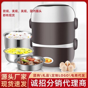 Factory Direct Supply Stainless Steel Electric Lunch Box Heating Plug-In Gift Insulated Lunch Box with Meal Steaming Rice Cooker