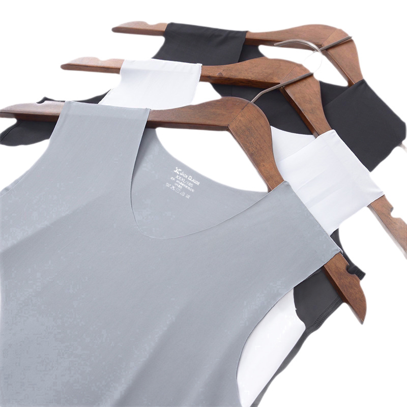 Men's Seamless Ice Silk Vest, Summer Thin Breathable Elastic Wide-Shoulder Youth Sports Undershirt, White