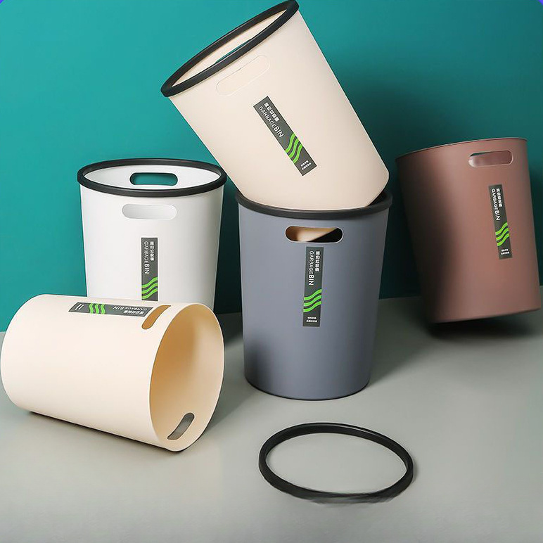 Factory direct supply simple portable trash can office bathroom with pressure ring round wastebasket household kitchen storage bucket Factory direct supply simple portable trash can office bathroom with pressure ring round wastebasket household kitchen storage bucket