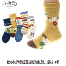 珊瑚绒无骨缝头新款六指鼠儿童袜秋冬保暖男童女童加厚加长筒代发