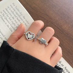 Lan Zhi 925 Sterling Silver Ring, Non-Fading, Personality Hip-Hop Unisex Heart Alphabet Niche Fashion Pop-Up Ring for Women