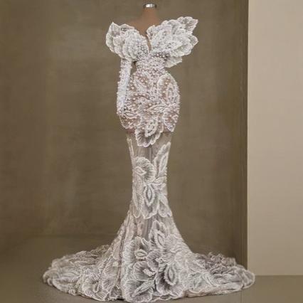 新款婚纱重工钉珠修身显瘦性感鱼尾新娘婚纱派对礼服WeddingDress