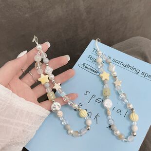Fairy Style Star Mobile Phone Case Universal Hanging Chain DIY Lanyard Beaded Pendant Handmade Lanyard Ccd Camera Pendant Trendy
