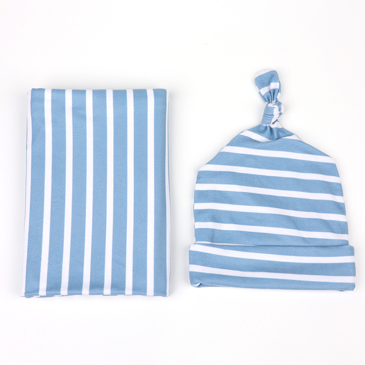 Fashion Gray Blue Stripe Newborn Baby Swaddle Hat Wrap Blanket Suit Wholesale Nihaojewelry display picture 11