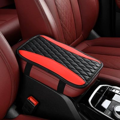 Popular Central Armrest Box Mat — Armrest box pad - double-spell-black-bright-red-no-side-pockets