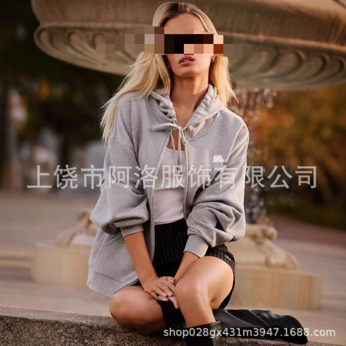 AI⊙绳头LOGO标开衫外套男美式潮牌加绒青少年帅气宽松连帽卫衣