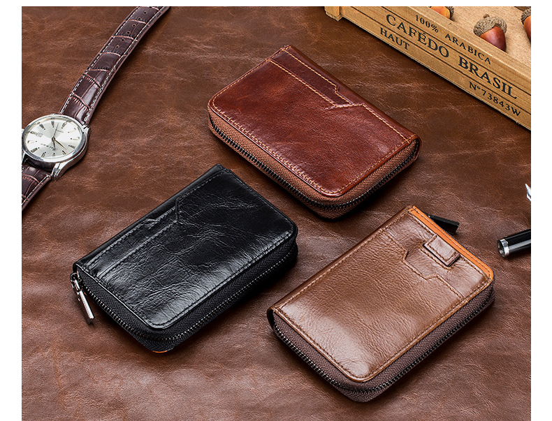 Men's Solid Color Leather Zipper Coin Purses display picture 4