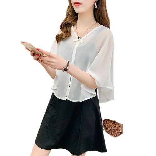 Short chiffon women's capelet for  summer outerwear, paired with cheongsam dresses, open sweater-style thin jacket, sun protection clothing.