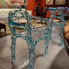 茶椅餐椅火焰椅树脂透明椅子茶室高透环氧树脂茶桌别墅会所茶馆椅