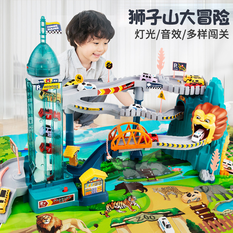 Boys Gift Lion Rock Rail Car Dinosaur Park City Car Adventure Children's Parking Lot Toy