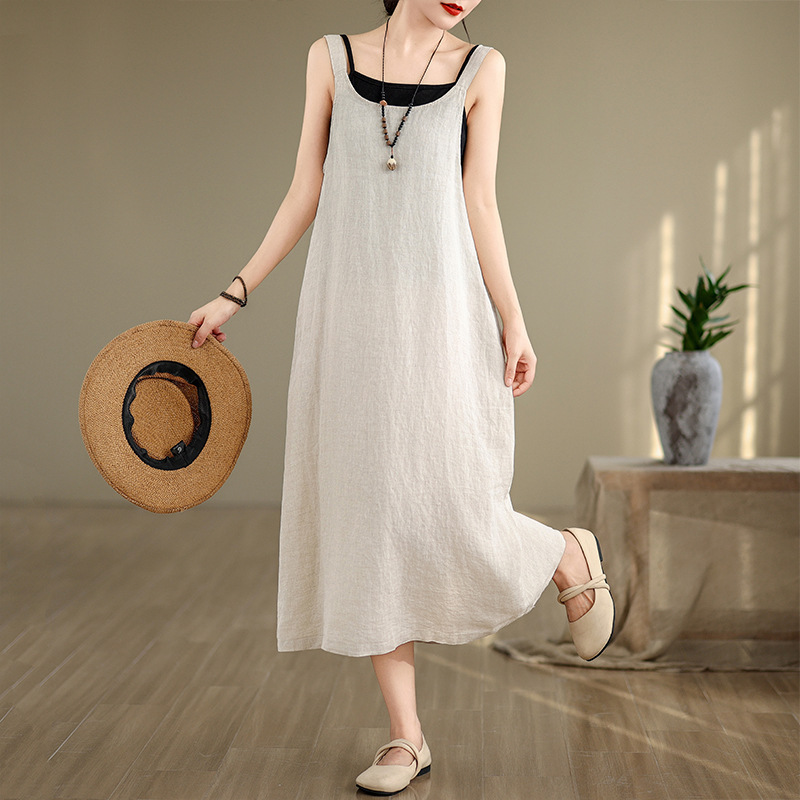 Real Shot Spot 2025 Literary Forest Women's Linen Dress Spring and Summer New Women's Suspender Skirt