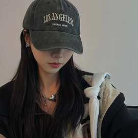 水洗做旧美式复古棒球帽女宽帽檐显脸小加大加深鸭舌帽大头围百搭