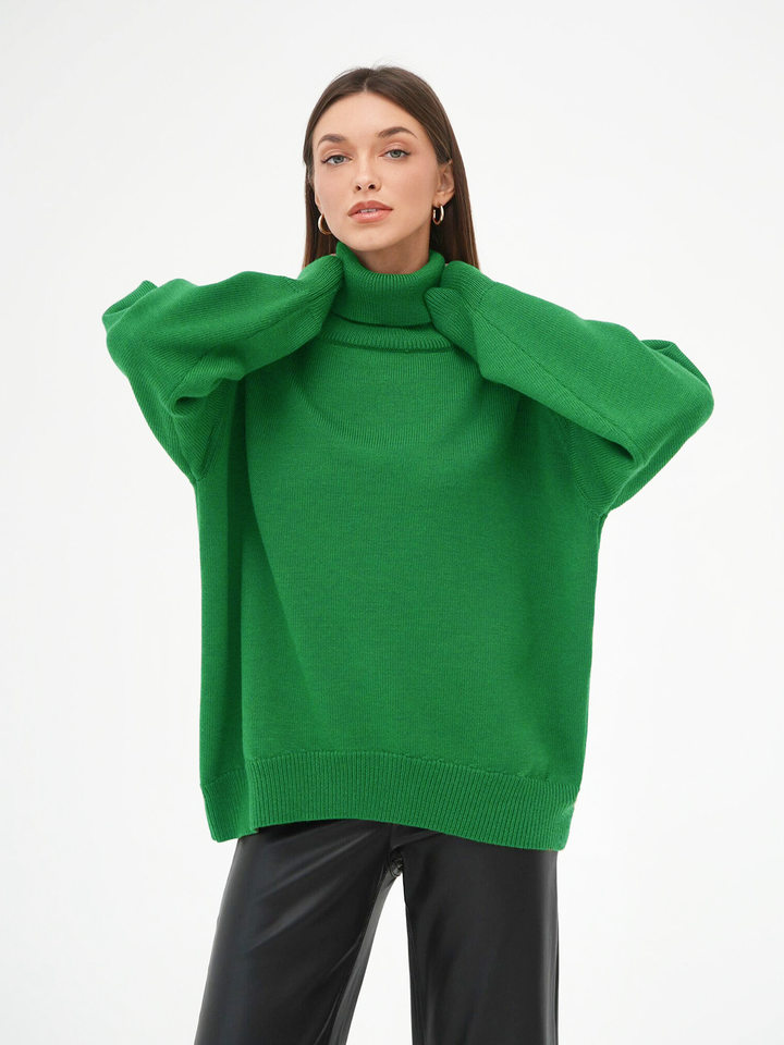 Áo len nữ cổ cao dáng rộng dài tay giữ ấm phong cách thanh lịch — Màu Kaki, Màu hồng, Màu nâu nhạt, Màu trắng chi tiết 91