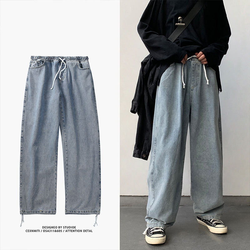 Fat Japanese Style Downside Jeans Men's plus size Loose Casual Lazy Fat House Pants Fashionable Fall/Winter Gender-Free Straight Pants