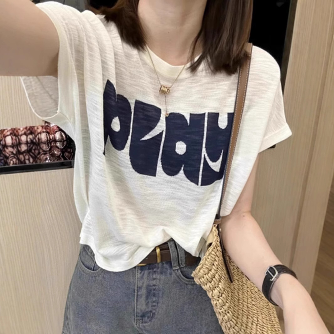 Women's short-sleeved t-shirt, new summer style, letter print, round neck, thin, stylish, slim fit, and youthful top.