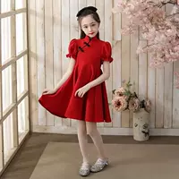 Платье для девочек Летнее платье улучшенное Cheongsam Детское платье Tang Китайский стиль Красный Ретро костюм
