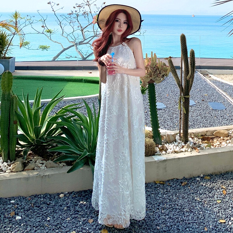 French-style elaborate birthday dress, Yunnan Dali seaside outfit, women's loose-fitting straight long dress for summer French-style elaborate birthday dress, Yunnan Dali seaside outfit, women's loose-fitting straight long dress for summer