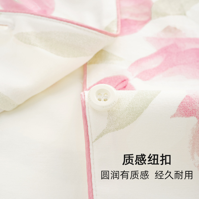 (항진드기 및 항균) 새로운 가을 순수 코튼 잠옷 여성 가디건 튤립 프린트 긴 소매 홈웨어 세트