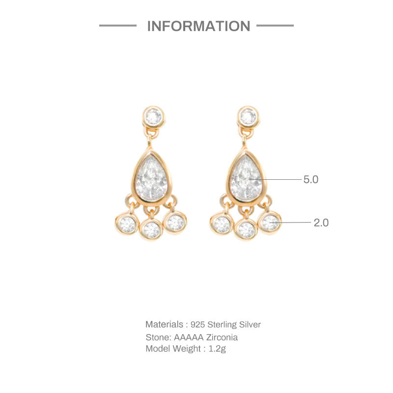 Fashion Geometric Water Droplets S925 Sterling Silver Inlay Zircon Earrings 1 Pair