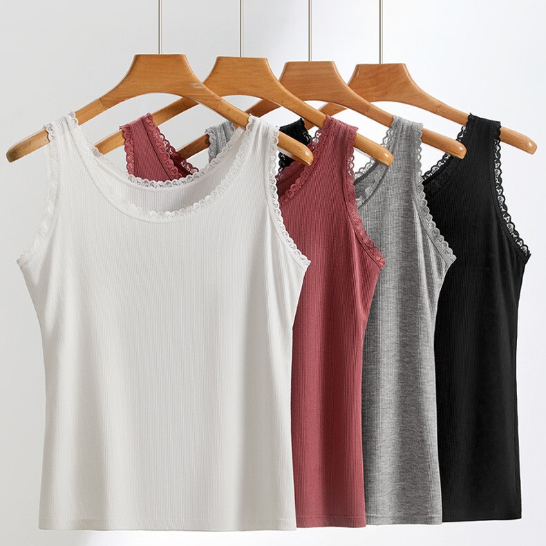 Foreign Trade Cross-Border Plus-Size Ribbed Cotton Lace Versatile Camisole Tank Top for Women